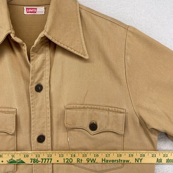 Vintage LEVIS Shirt Mens M Red Batwing Twill Button Up Utility Long Sleeve Brown - Picture 14 of 16